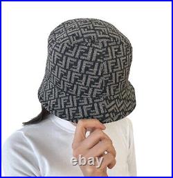 FENDI Vintage Zucchino Monogram Knit Bucket Hat Accessory Gray Wool Rank AB