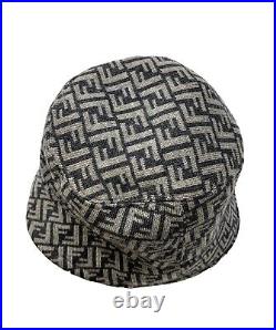 FENDI Vintage Zucchino Monogram Knit Bucket Hat Accessory Gray Wool Rank AB