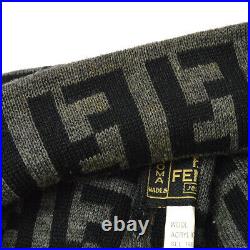 FENDI Zucca Pattern Knitted Hat Gray Black Wool Italy Vintage Authentic AK31459f