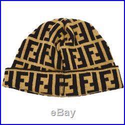 FENDI Zucca Pattern Women's Knitted Hat Beige Wool #42 Authentic Vintage AK40570