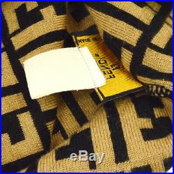 FENDI Zucca Pattern Women's Knitted Hat Beige Wool #42 Authentic Vintage AK40570