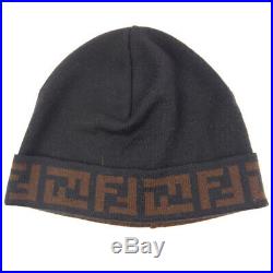 FENDI Zucca Pattern Women's Knitted Hat Black Wool Authentic Vintage AK40803