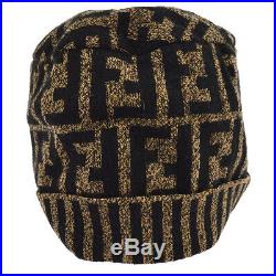FENDI Zucca Pattern Women's Knitted Hat Brown Wool Authentic Vintage AK41815