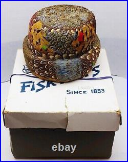 FISK HATS Feather Pillbox Vintage Hand Made with Original Box Pheasant Small