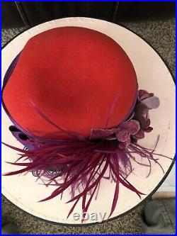 FLEUR DE PARIS Vibrant Fancy Red Derby Hat Signed with Original Box