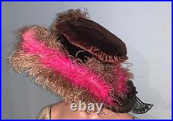 Fabulous All Original Edwardian Velvet Edwardian Hat c. 1910