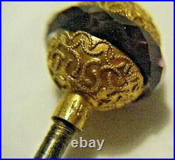 Fantastic Georgian Etruscan Saturn Hat Pin 14k Gold Faceted Amethyst