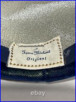 Ferne Michael Original Runway Velvet Blue Millinery Sequin Church Lady Hat 1940s