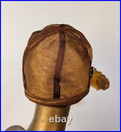 Flapper 1920's Golden Cloche Hat W Rinestone Pins + Painted Gold Feather Spray