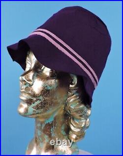 Flapper 1920's Purple Felt Bucket Cloche Hat W Double Piped Ring Details