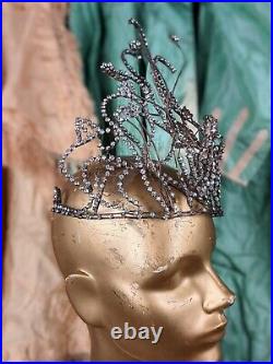 Flapper 1920s 8 Inch High Rhinestone Encrusted Showgirl Crown