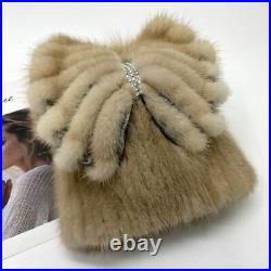Fluffy Butterfly Stylish Hats Mink Fox Fur Hat Women Fashion Headwear 1pc Set
