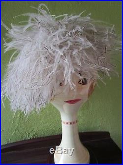 Frank Olive Bonwit Teller Cocktail Hat Giggly Ostrich Plume Feather Derby Church