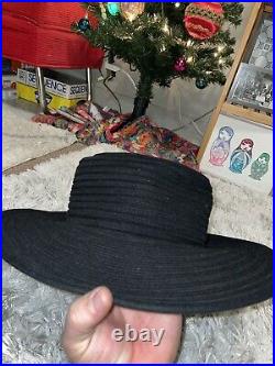 Frank Olive New York for Saks Fifth Avenue Vtg Pleated Runway Hat Model Black