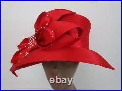 Frank Olive Red Hat Rhinestones Wedding Derby Church Easter Tea