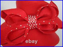 Frank Olive Red Hat Rhinestones Wedding Derby Church Easter Tea