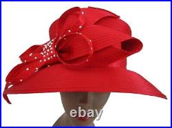 Frank Olive Red Hat Rhinestones Wedding Derby Church Easter Tea