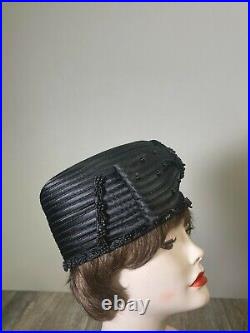 G. M. I. Womens Pill Box-Style Hat with Bow and Beaded Embellishments One Size