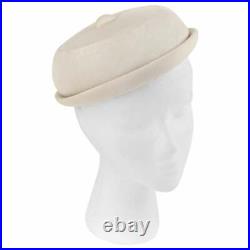 GIVENCHY c. 1950's Solid Cream Silk Duponi Pillbox Style Detailed Button Top Hat