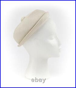 GIVENCHY c. 1950's Solid Cream Silk Duponi Pillbox Style Detailed Button Top Hat