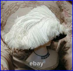 GRAND HUGE 1911 French Edwardian Wide Hat w 2 Big Ostrich Plumes, Jewel, PARIS