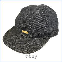 GUCCI GG Pattern Women's Hat Cap Black #L Vintage Italy Authentic AK38504b