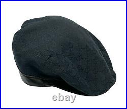 GUCCI Vintage GG Logo Monogram Newsboy Cap #L Hat Black Canvas RankAB