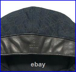 GUCCI Vintage GG Logo Monogram Newsboy Cap #L Hat Black Canvas RankAB