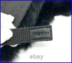GUCCI Vintage GG Logo Monogram Rabbit Fur Flying Cap Hat Accessory Black RankA