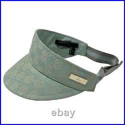 GUCCI Vintage GG Monogram Visor Hat Adjustable Polyester Blue Gold RankAB