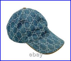 GUCCI Vintage Gg Logo Monogram Denim Baseball Cap Hat #L Blue Beige RankAB+