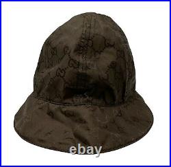 GUCCI Vintage Gg Monogram Logo Bucket Hat #L Nylon polyester Brown RankA