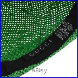GUCCI Women's Straw Hat Green Black Vintage Italy Authentic RK14199