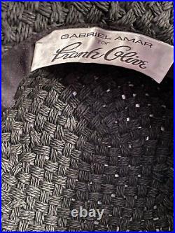 Gabriel Amar for Frank Olive Black Sun Hat 7 W Brim Basketweave Ribbon Trim