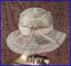 Gatsby 1920's Horsehat Wide Brim Hat W Art Deco Leaf Detail