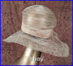 Gatsby 1920's Horsehat Wide Brim Hat W Art Deco Leaf Detail