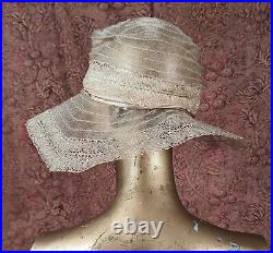 Gatsby 1920's Horsehat Wide Brim Hat W Art Deco Leaf Detail