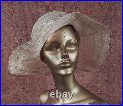 Gatsby 1920's Horsehat Wide Brim Hat W Art Deco Leaf Detail