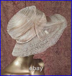 Gatsby 1920's Horsehat Wide Brim Hat W Art Deco Leaf Detail