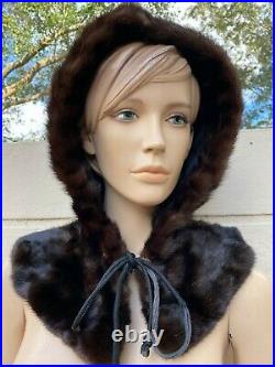 Genuine Mink Fur Mahogany Color Hood Hat One Size Fits All