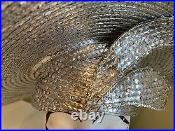 George Zamau'l Couture Silver Rhinestone Foiled Straw Dress Hat