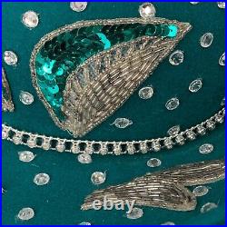 George Zamaul Hat Womens One Size Green Couture Rhinestone Fashion Derby Vintage