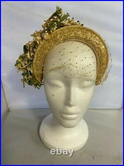Gladys T Millinery Vintage Ladies Dress Hats Pair of 2 Flower Lace Retro