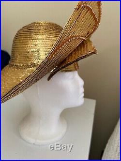 Gorgeous Gold Foil George Zamaul Rhinestone Dress Hat NWOT