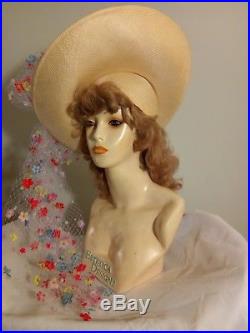 Gorgeous Vtg Jack Mcconnell Pastel Floral Kentucky Derby Tilt Fassinator Hat