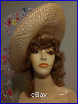 Gorgeous Vtg Jack Mcconnell Pastel Floral Kentucky Derby Tilt Fassinator Hat