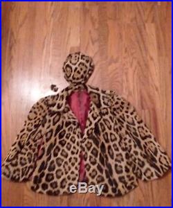 Gorgeous Womens Vintage Real Leopard Fur Cape With Matching Hat Lined
