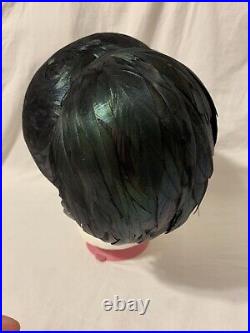 Gorgeous c. 1940s/50s Winkelman's Iridescent Black Rooster Feather Women's Hat