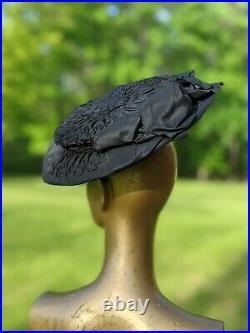 Gothic Victorian 1890s Ruched Pancake Hat W Crimped Straw Trim