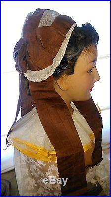 Great, antique victorian French bonnet, marrial, lace, long ribbons, Paris